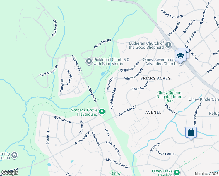 map of restaurants, bars, coffee shops, grocery stores, and more near 4640 Weston Place in Olney