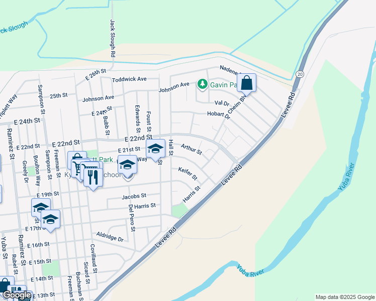 map of restaurants, bars, coffee shops, grocery stores, and more near 1145 Rideout Way in Marysville