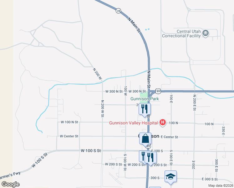 map of restaurants, bars, coffee shops, grocery stores, and more near 141 West 300 North Street in Gunnison