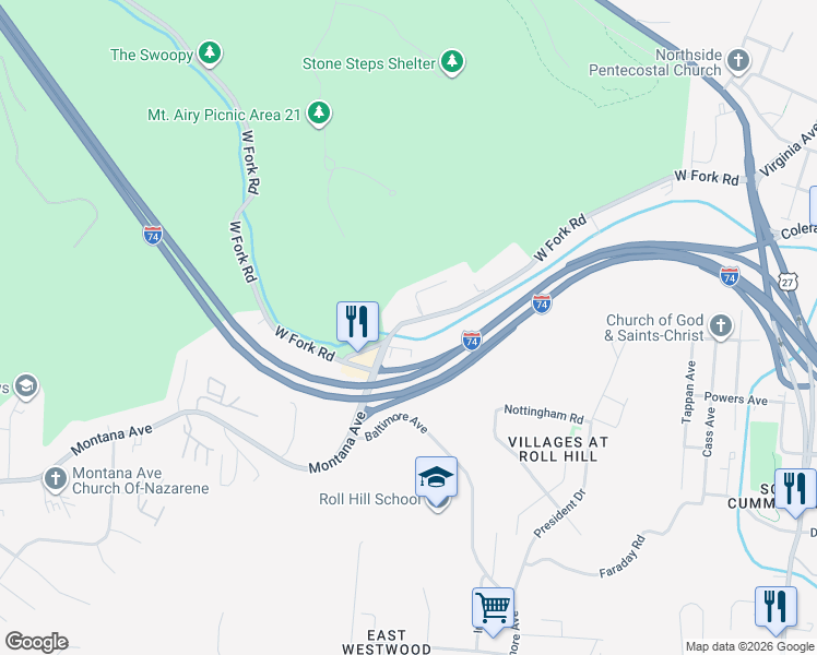 map of restaurants, bars, coffee shops, grocery stores, and more near 1909 West Fork Road in Cincinnati