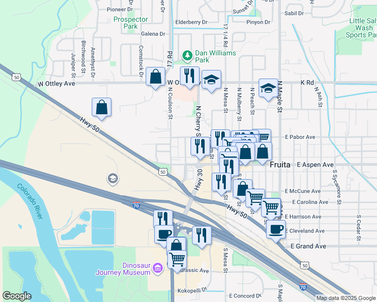map of restaurants, bars, coffee shops, grocery stores, and more near 330 West Pabor Avenue in Fruita