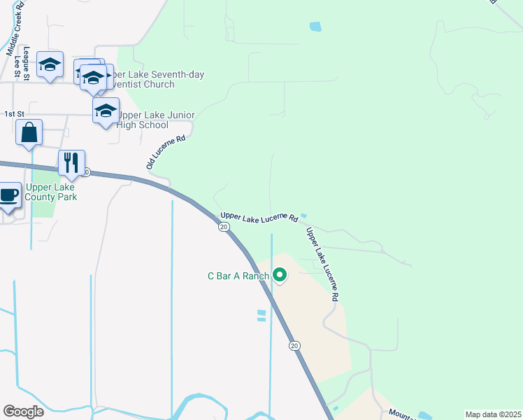 map of restaurants, bars, coffee shops, grocery stores, and more near 9170 Upper Lake Lucerne Road in Upper Lake