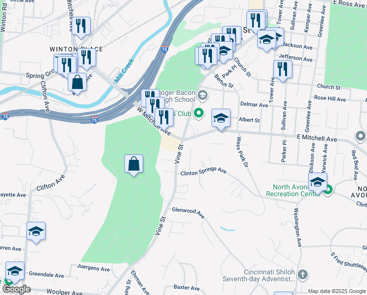 map of restaurants, bars, coffee shops, grocery stores, and more near in Saint Bernard