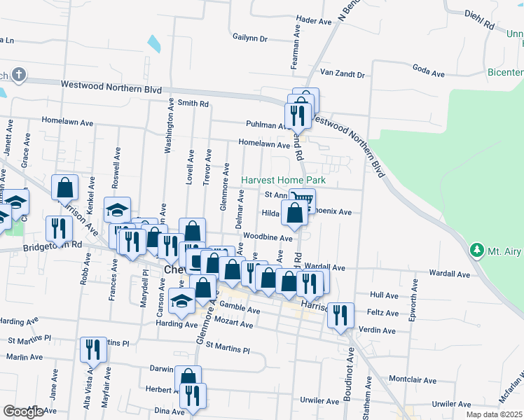 map of restaurants, bars, coffee shops, grocery stores, and more near 3945 Davis Avenue in Cincinnati