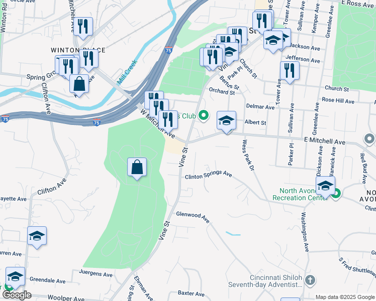 map of restaurants, bars, coffee shops, grocery stores, and more near 3970 Vine Street in Cincinnati