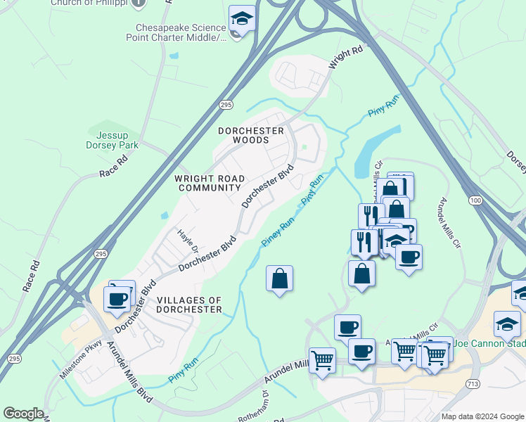 map of restaurants, bars, coffee shops, grocery stores, and more near 1541 Rutland Way in Hanover