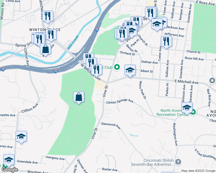 map of restaurants, bars, coffee shops, grocery stores, and more near in Saint Bernard