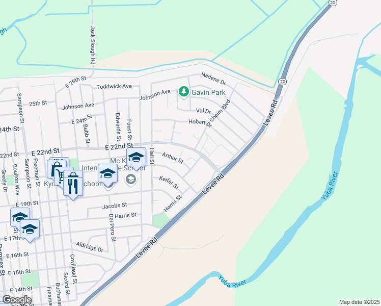 map of restaurants, bars, coffee shops, grocery stores, and more near 1173 East 22nd Street in Marysville
