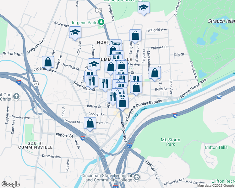 map of restaurants, bars, coffee shops, grocery stores, and more near 4101 Hamilton Avenue in Cincinnati