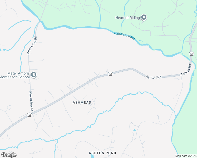 map of restaurants, bars, coffee shops, grocery stores, and more near 1029 Ashton Road in Ashton-Sandy Spring