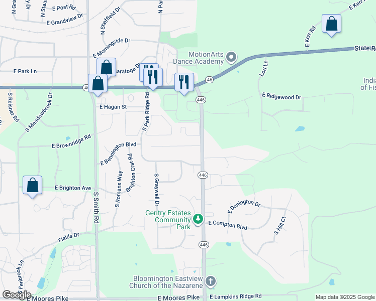 map of restaurants, bars, coffee shops, grocery stores, and more near 4201-4499 E Janet Dr in Bloomington