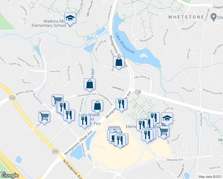 map of restaurants, bars, coffee shops, grocery stores, and more near 18458 Bishopstone Court in Gaithersburg