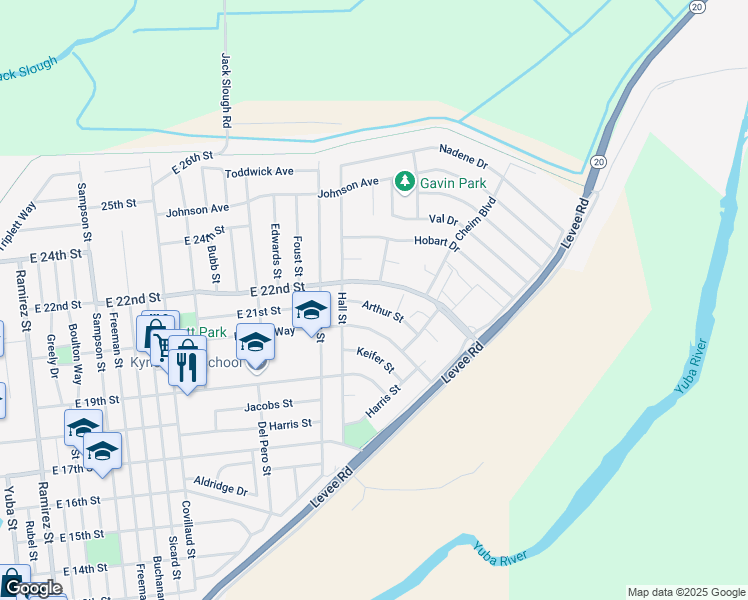 map of restaurants, bars, coffee shops, grocery stores, and more near 1136 East 22nd Street in Marysville