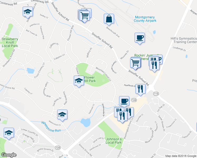 map of restaurants, bars, coffee shops, grocery stores, and more near 8190 Mountain Laurel Lane in Gaithersburg