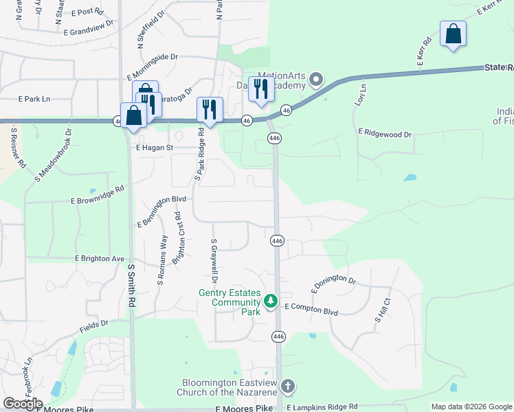 map of restaurants, bars, coffee shops, grocery stores, and more near 4201-4499 E Janet Dr in Bloomington