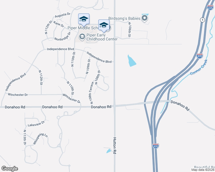 map of restaurants, bars, coffee shops, grocery stores, and more near 4052 North 107th Terrace in Kansas City