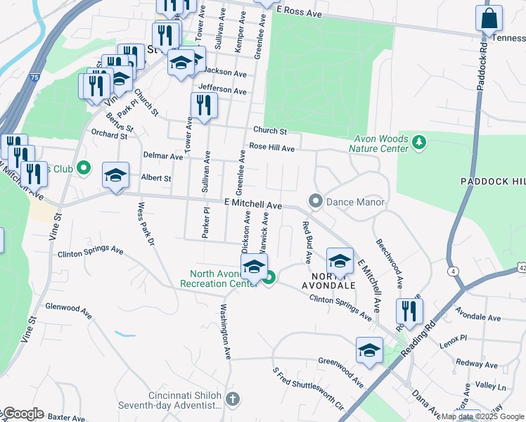 map of restaurants, bars, coffee shops, grocery stores, and more near 558 East Mitchell Avenue in Cincinnati
