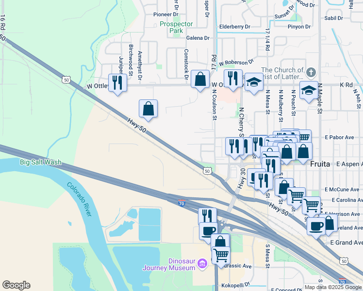 map of restaurants, bars, coffee shops, grocery stores, and more near 50 in Fruita