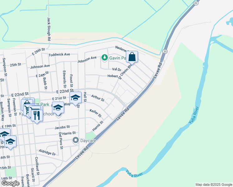 map of restaurants, bars, coffee shops, grocery stores, and more near 1181 East 22nd Street in Marysville