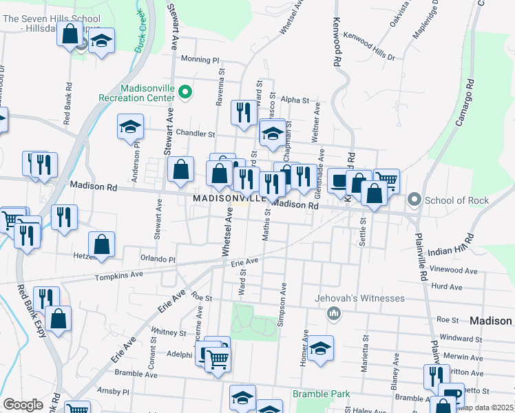 map of restaurants, bars, coffee shops, grocery stores, and more near 6006 Madison Road in Cincinnati