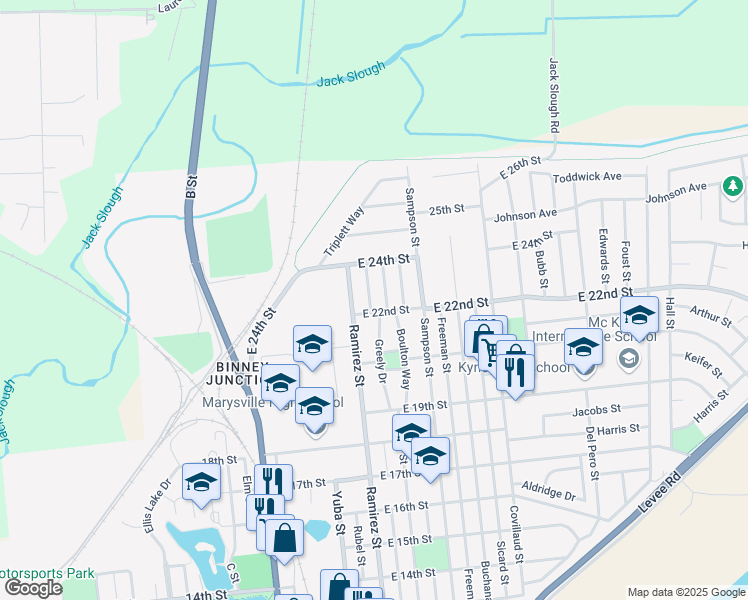 map of restaurants, bars, coffee shops, grocery stores, and more near 2209 Greely Drive in Marysville