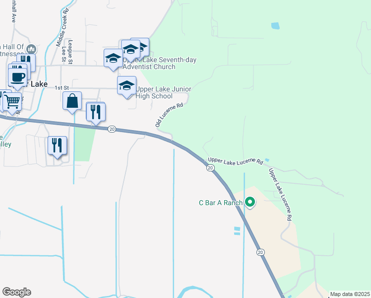 map of restaurants, bars, coffee shops, grocery stores, and more near 865 Highway 20 in Upper Lake
