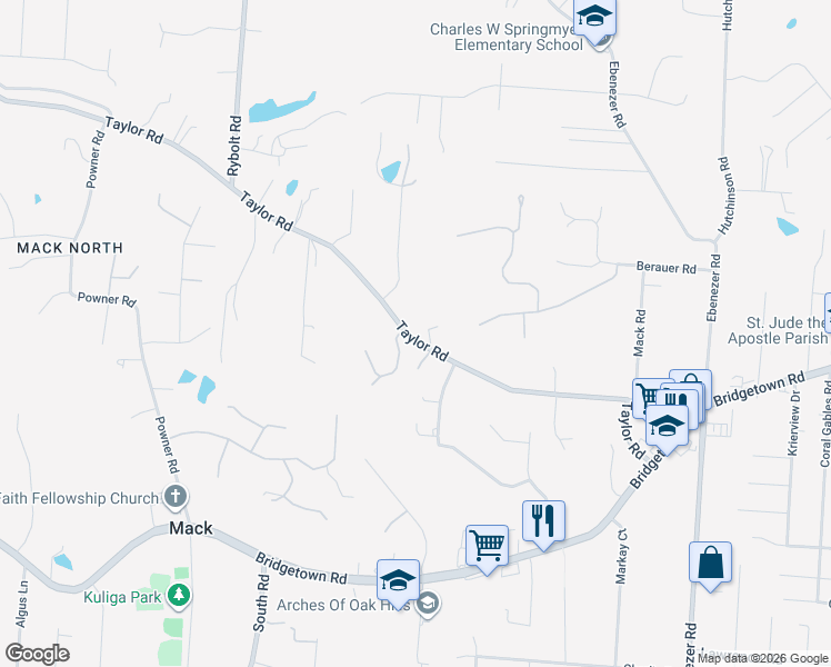 map of restaurants, bars, coffee shops, grocery stores, and more near 6436 Taylor Road in Cincinnati