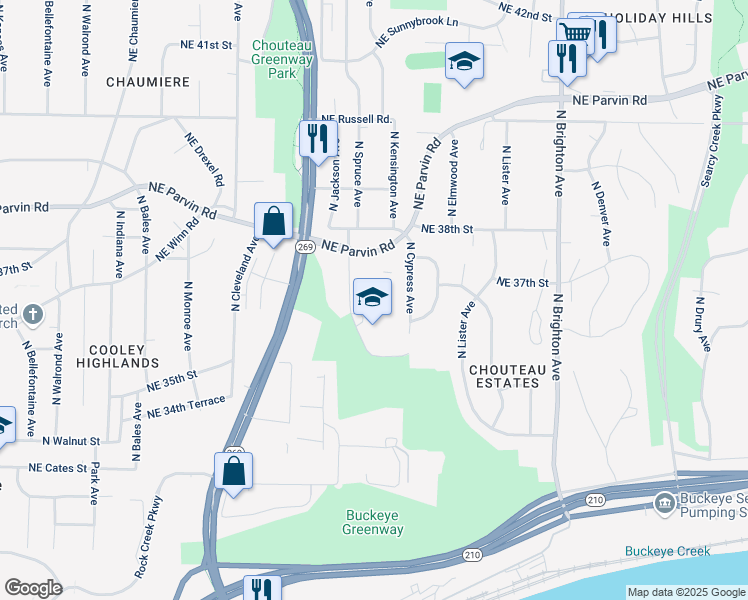 map of restaurants, bars, coffee shops, grocery stores, and more near 3711 North Jackson Avenue in Kansas City