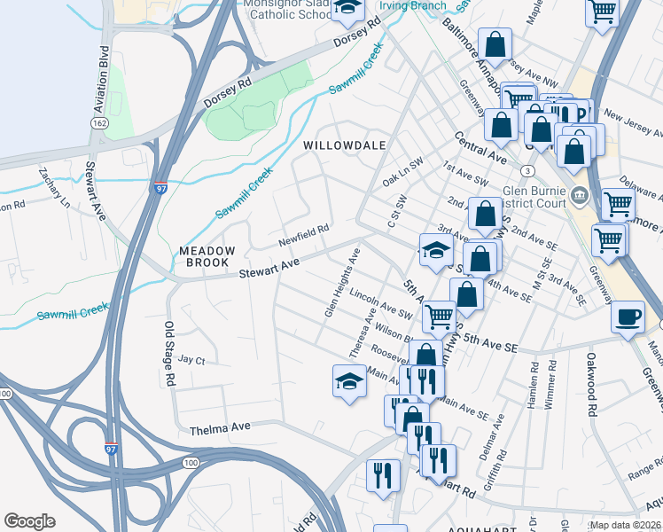 map of restaurants, bars, coffee shops, grocery stores, and more near 307 Baltimore Avenue in Glen Burnie