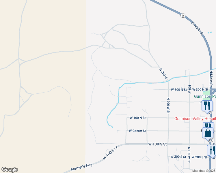 map of restaurants, bars, coffee shops, grocery stores, and more near 550 West 300 North Street in Gunnison