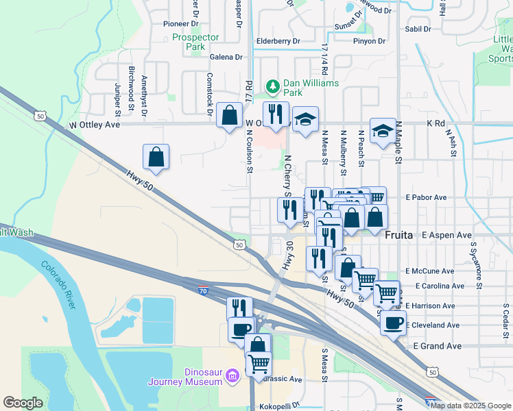 map of restaurants, bars, coffee shops, grocery stores, and more near 436 West Pabor Avenue in Fruita