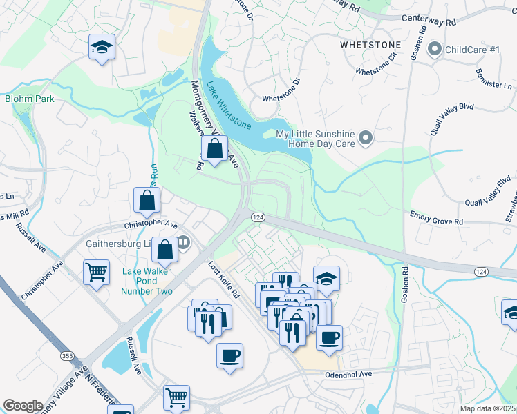 map of restaurants, bars, coffee shops, grocery stores, and more near 24 Docena Court in Gaithersburg