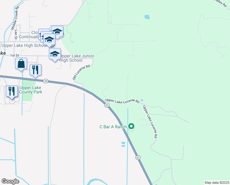 map of restaurants, bars, coffee shops, grocery stores, and more near 9176 Upper Lake Lucerne Road in Upper Lake