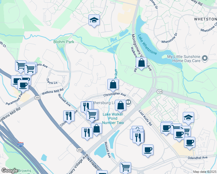map of restaurants, bars, coffee shops, grocery stores, and more near 433 Christopher Avenue in Gaithersburg