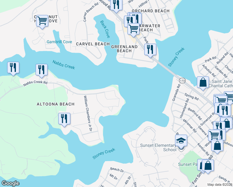 map of restaurants, bars, coffee shops, grocery stores, and more near 7609 Turnbrook Drive in Glen Burnie