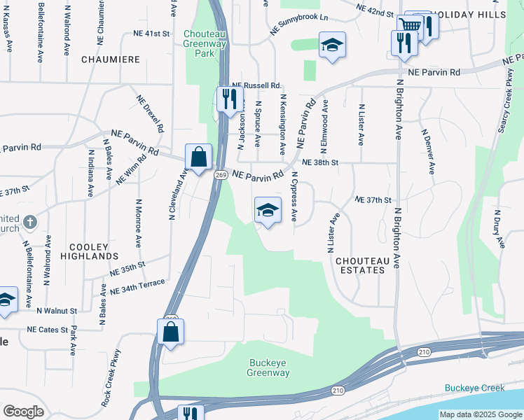 map of restaurants, bars, coffee shops, grocery stores, and more near 3711 North Jackson Avenue in Kansas City