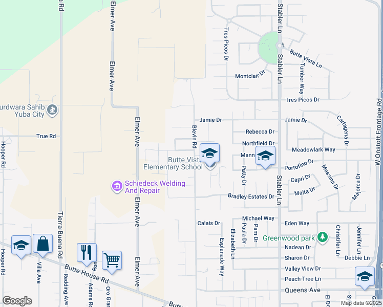 map of restaurants, bars, coffee shops, grocery stores, and more near 1904 Heidi Way in Yuba City