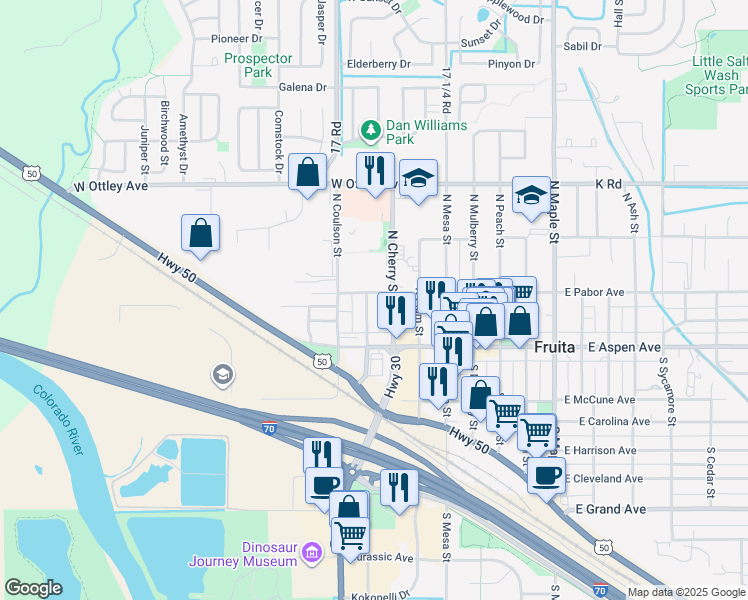 map of restaurants, bars, coffee shops, grocery stores, and more near 330 West Pabor Avenue in Fruita