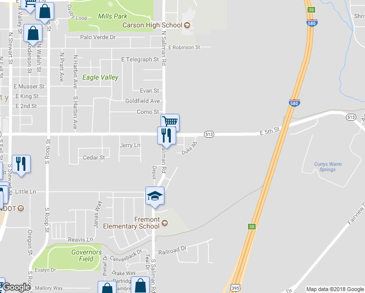 map of restaurants, bars, coffee shops, grocery stores, and more near 1723 Darin Court in Carson City