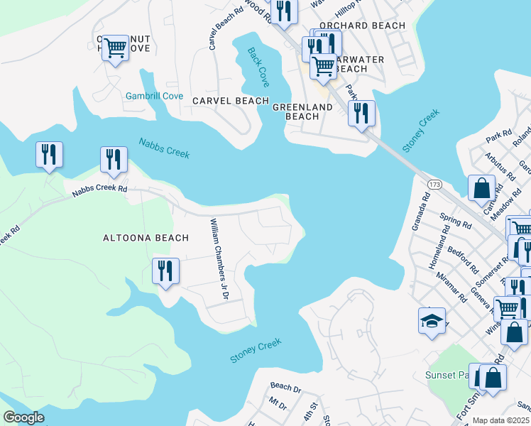 map of restaurants, bars, coffee shops, grocery stores, and more near 1025 Nabbs Creek Road in Glen Burnie
