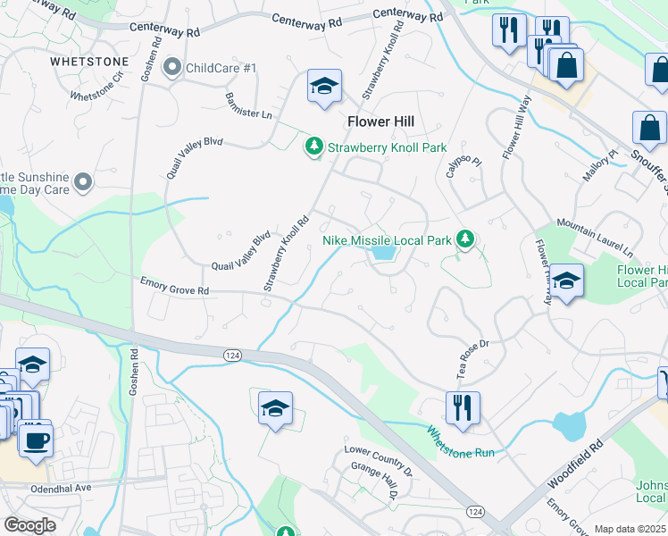 map of restaurants, bars, coffee shops, grocery stores, and more near 18516 Gingerbread Lane in Gaithersburg