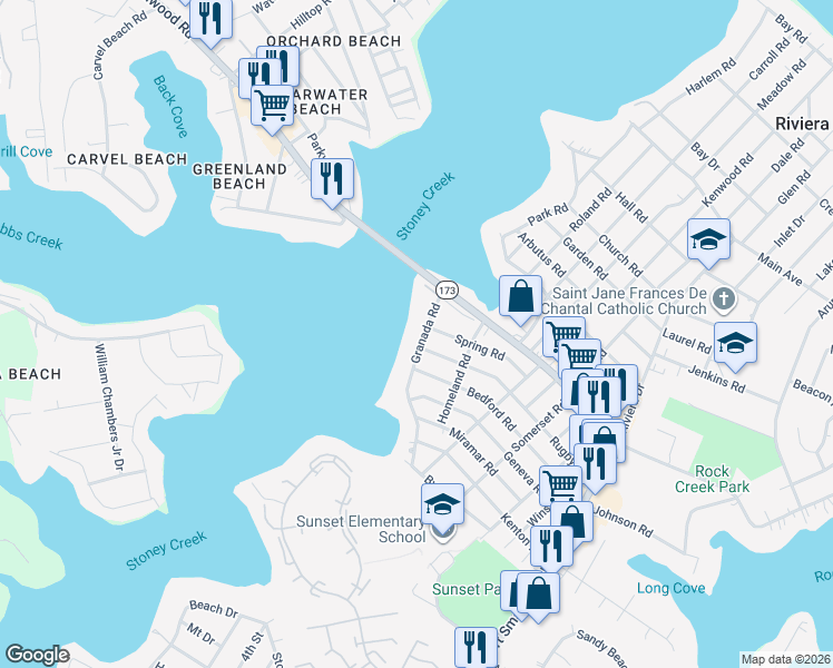 map of restaurants, bars, coffee shops, grocery stores, and more near 20 Granada Rd in Riviera Beach