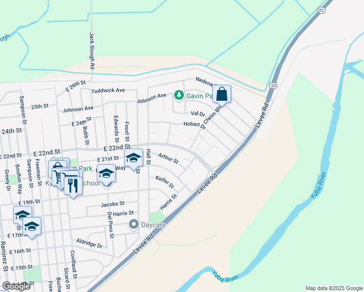 map of restaurants, bars, coffee shops, grocery stores, and more near 1173 East 22nd Street in Marysville