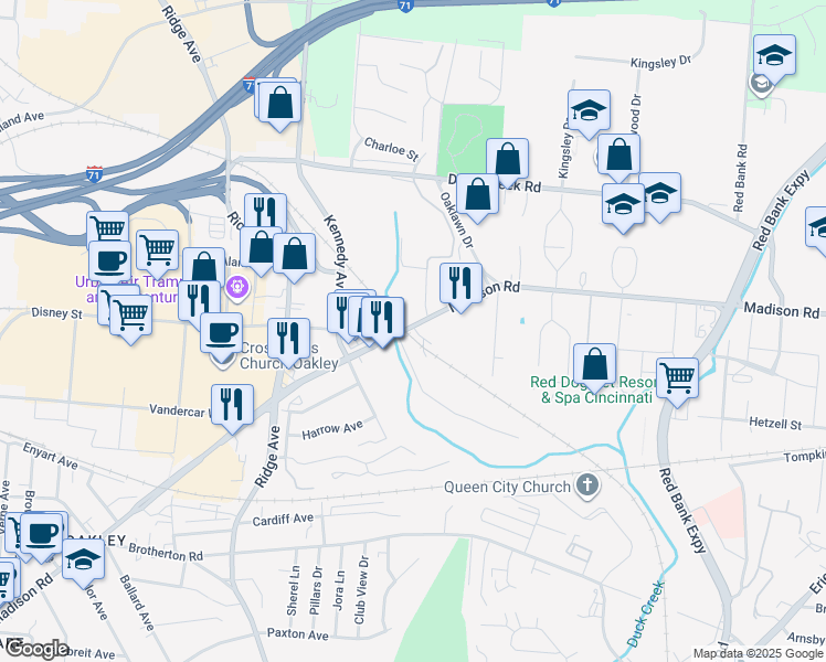 map of restaurants, bars, coffee shops, grocery stores, and more near 4703 Madison Road in Cincinnati