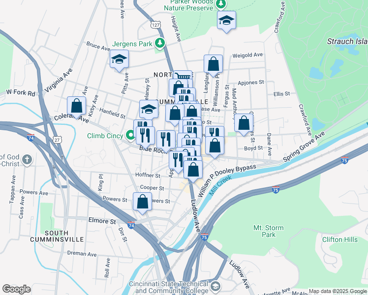 map of restaurants, bars, coffee shops, grocery stores, and more near 4101 Hamilton Avenue in Cincinnati
