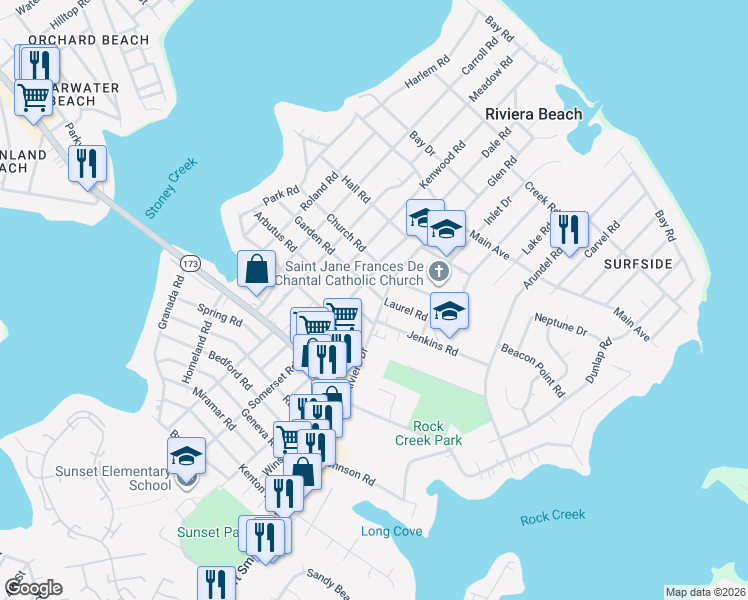 map of restaurants, bars, coffee shops, grocery stores, and more near 8480 Garden Road in Pasadena