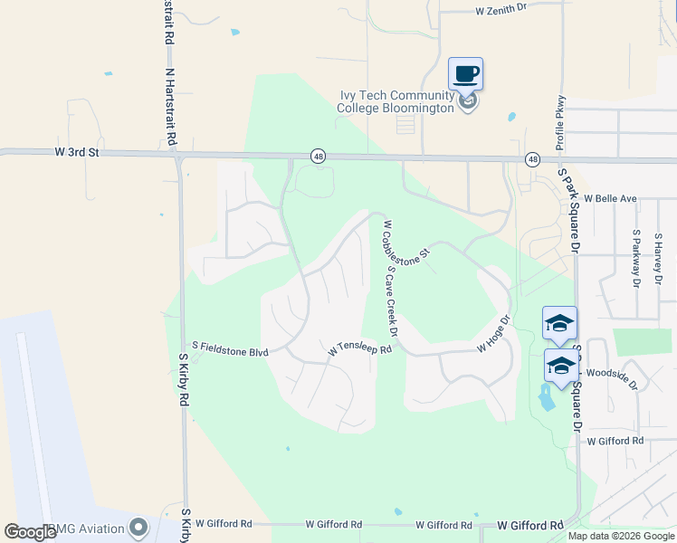 map of restaurants, bars, coffee shops, grocery stores, and more near 529 South Crimson Court in Bloomington