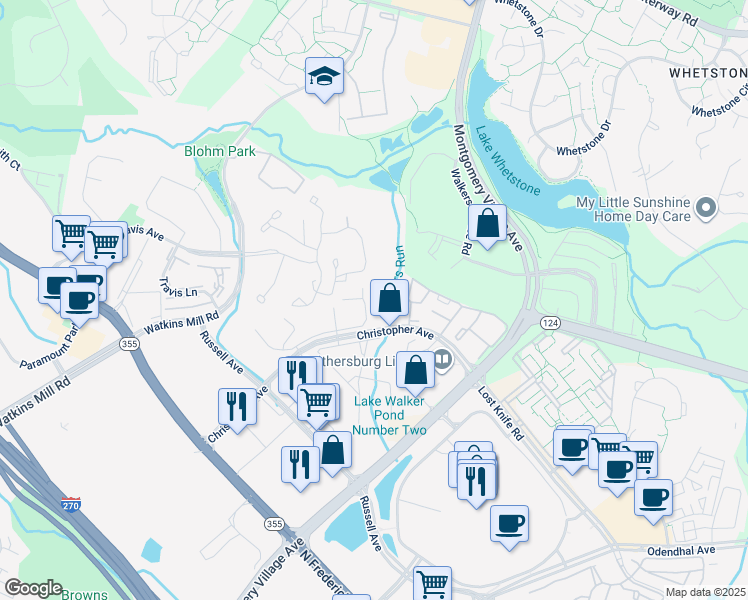 map of restaurants, bars, coffee shops, grocery stores, and more near 433 Christopher Avenue in Gaithersburg