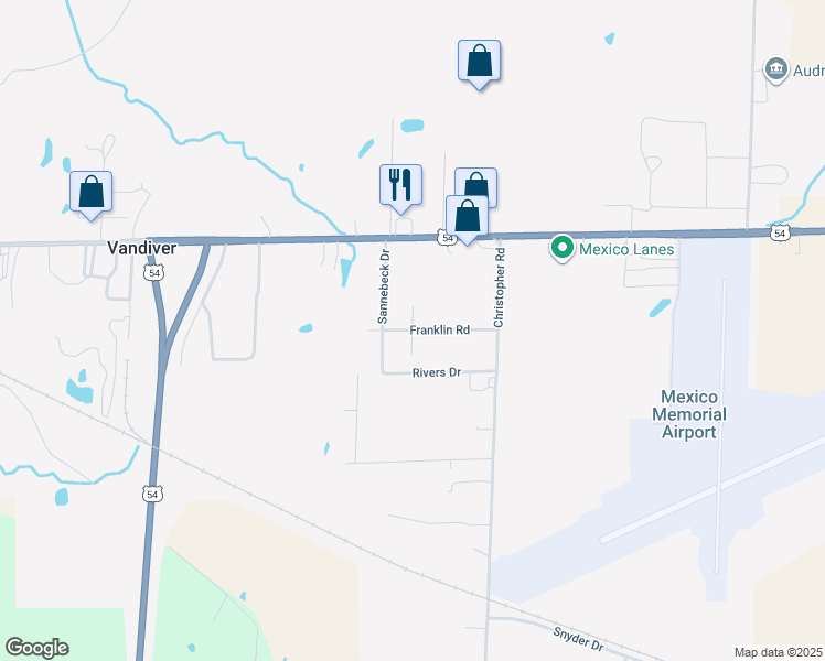 map of restaurants, bars, coffee shops, grocery stores, and more near 1401 Onie Street in Mexico