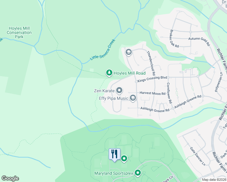 map of restaurants, bars, coffee shops, grocery stores, and more near 14516 Bubbling Spring Road in Boyds